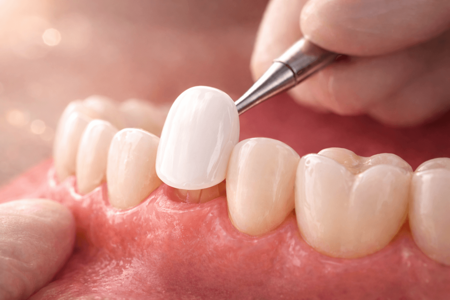 Pose de facette dentaire en céramique sur une dent